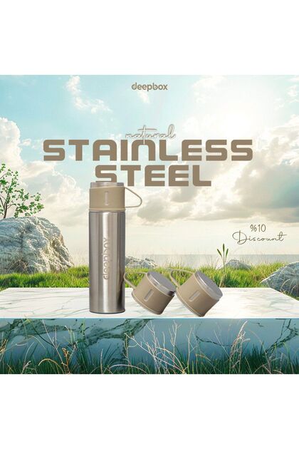 DEEPBOX PASLANMAZ ÇELİK BARDAK SETLİ TERMOS KROM