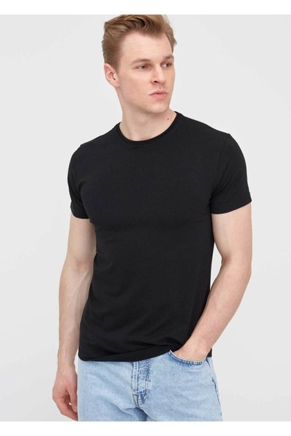 Erkek Basic Pamuklu Kısa Kollu Bisiklet Yaka T-Shirt