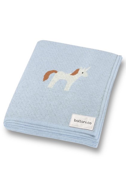 Kız Ve Erkek Bebek Için Triko Örgü Bebek Battaniyesi 85cm X85cm Unicorn Mavi