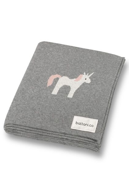 Kız Ve Erkek Bebek Için Triko Örgü Bebek Battaniyesi 85cm X85cm Unicorn Gri