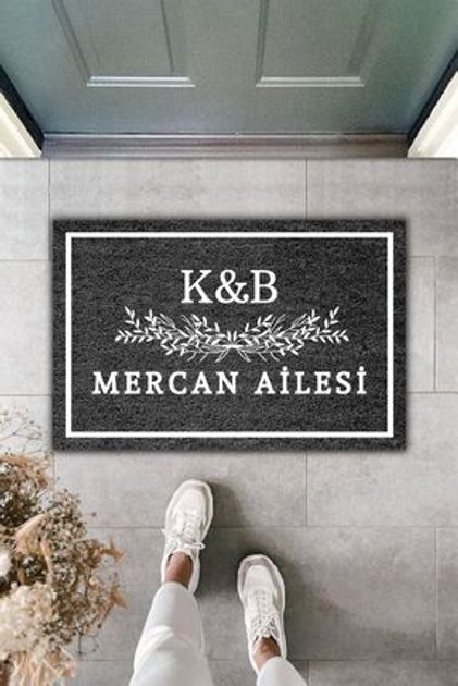 Modern Dijital Baskı - Siyah Kişiye Özel Tasarım Paspas 70x45cm - Çeyiz Kapi Onu Paspasi