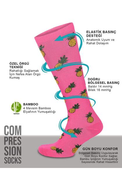 Ananas Desenli Bambu Kompresyon Çorabı Özel Basınçlı