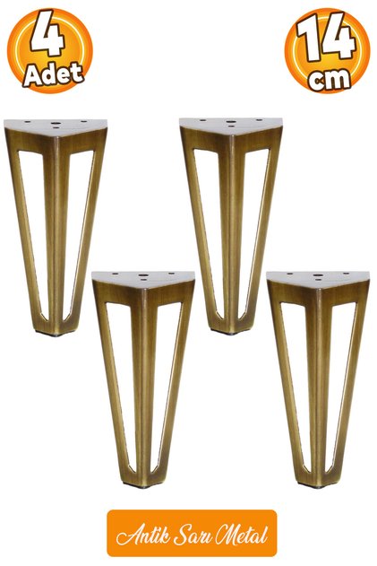 Ovit Metal Antik Sarı 14 cm Mobilya Koltuk Kanepe Konsol Tv Ünitesi Yükseltici Ayağı Ayakları 4 Adet