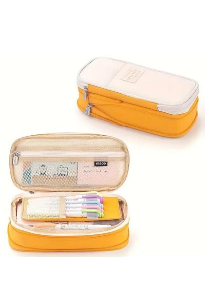 Pencil Case Travel Stationery Makeup Bag Desk Accessory Organizer - Orange Color