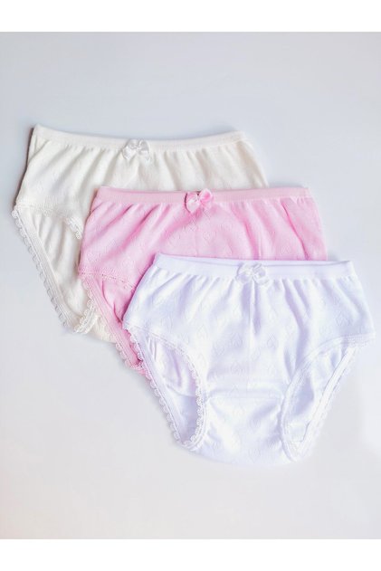 Girl's 100% Cotton White/Pink/Ecru Jacquard Panties/Slip Set of 3;