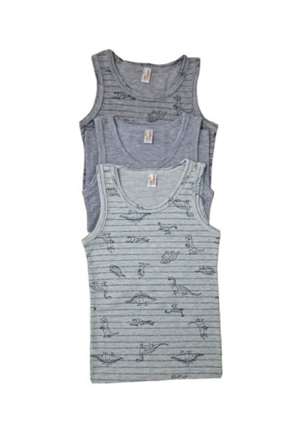 Boys' Cotton Gray Dinosaur Patterned 3-Piece Undershirt
