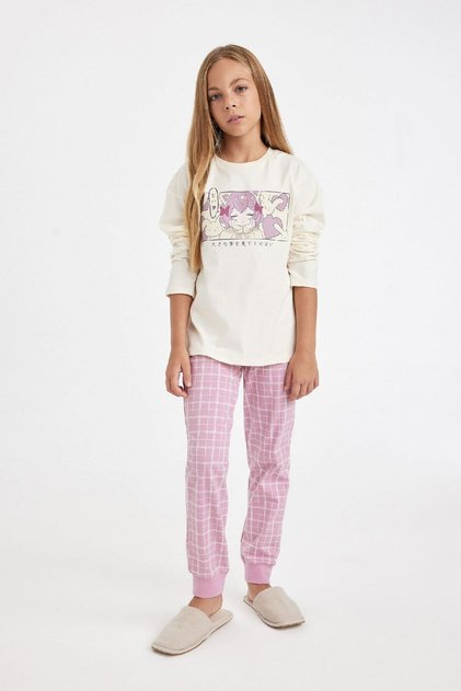 Girls' Pajama Set Printed Long Sleeve Top Elastic Waist Long Bottom D2107A824Au