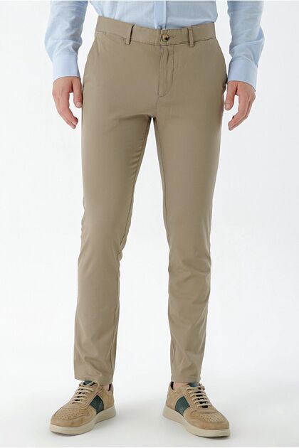 Men's LIGHT BROWN Piefti Cotton Side Pocket Slim Fit Chino Pants