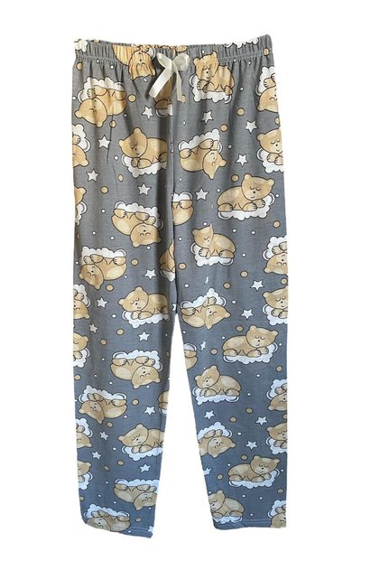 Women's Gray Teddy Bear Patterned Cotton Elastic Comfortable Pajama Bottoms
