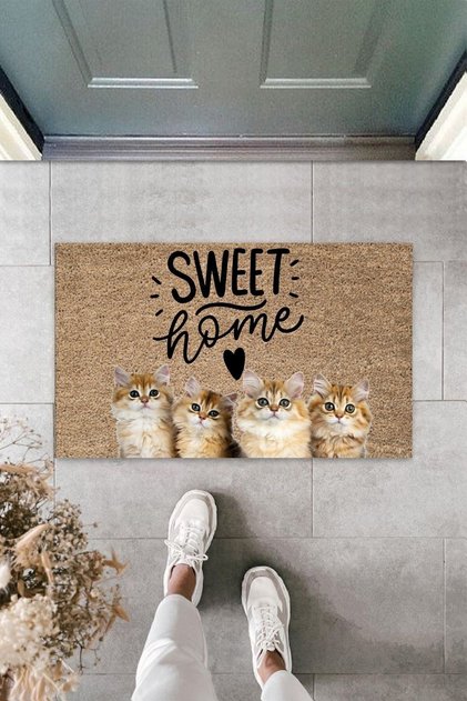 Modern Digital Printing Sweet Home Cat Themed Doormat