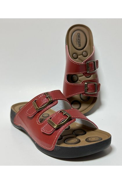 Red Anatomic Sole Adjustable Double Buckle Women's Home Guest and Street Slippers