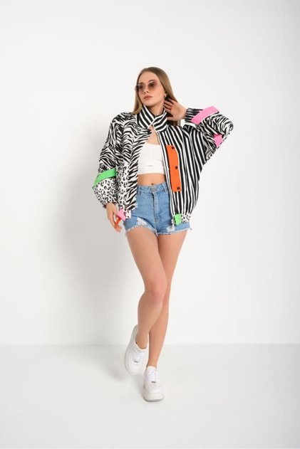 Zebra Desenli Fermuarlı Ceket