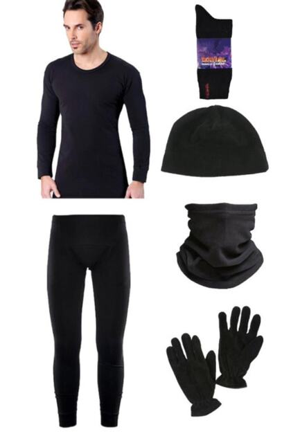 Men's Thermal Set Fleece Gloves Hat Neck Warmer and Thermal Socks
