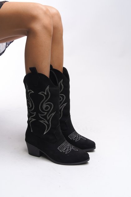 Beicilia Women's Embroidered Western Boots 001288 Black Suede