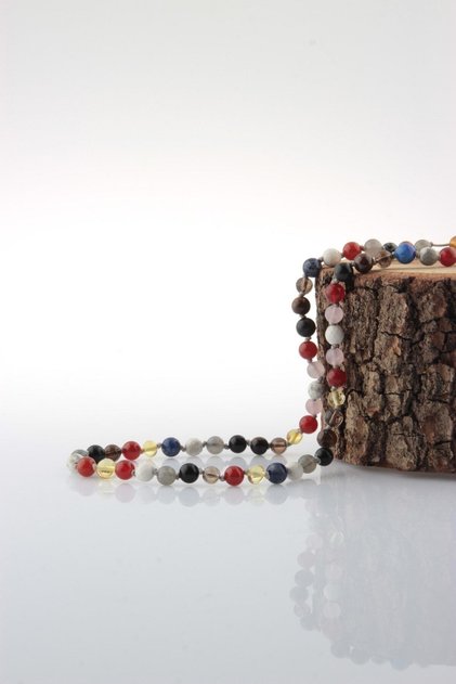 Student Necklace Amber-Agate-Lapis-Labradorite-Havlit-Pink Quartz-Smoky Quartz-Tiger's Eye