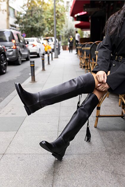 ANGELİNA JONES Cody Women's Black Tasseled Knee High Boots- Trendyol