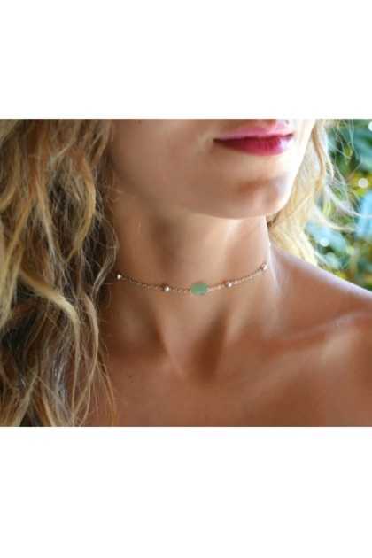 Kova Burcu Florit Doğal Taşlı Choker Kolye