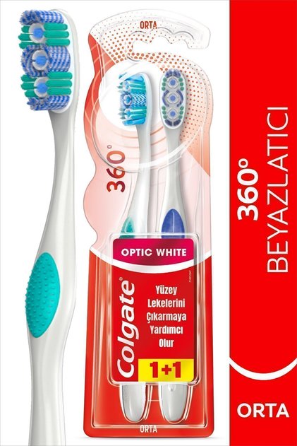 360 Optik White Medium Whitening Toothbrush 1+1 Oral Care Oral Hygiene Teeth Cleaning