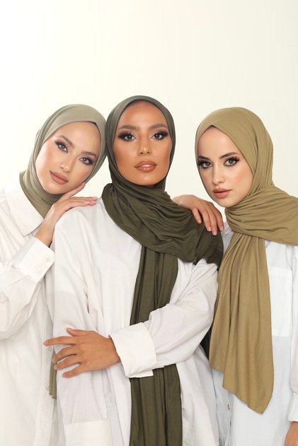 طقم أدفانتج مكون من 3 قطع (أخضر نعناعي-كاكي-أخضر زيتي) شال قطن ممشط فاخر - حجاب جيرسي حجاب نسائي