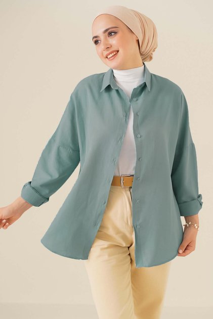103901 Cămașă Oversize Basic Hijab - Verde apă