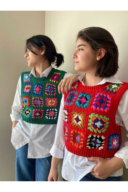 Vestă pulover pentru femei tricotată manual