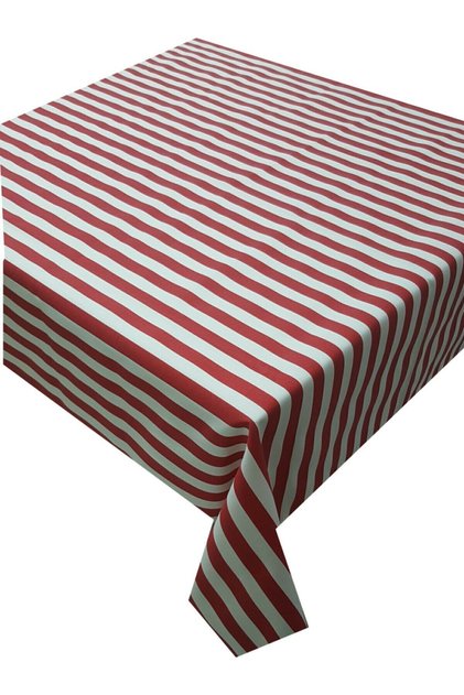 Red White Striped Care Free Stain Resistant Duck Fabric Kitchen Table Cloth