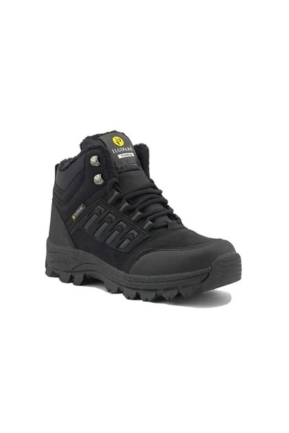 Erkek Siyah Kışlık Kürklü Fermuarlı Trekking Ayakkabı Bot
