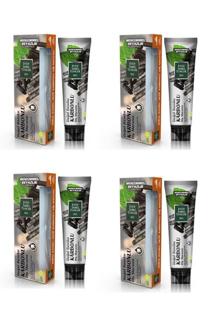 Eyüp Sabri Tuncer Doğal Aktif Bambu Karbonlu Diş Macunu 75 ml + Diş Fırçası Hediyeli X 4 Adet - 1