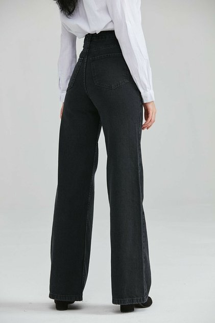 Colorfast Black Lycra Wide Leg Jean - Loose Wide Leg Jeans (Super High)