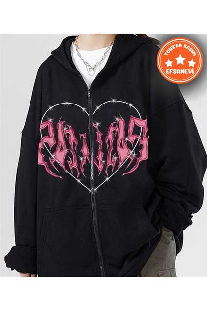 MİNGALONDON Touz Harajuku Pink Heart with Black Spikes Hırka