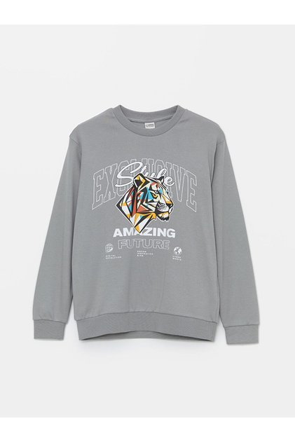 Crew Neck Printed Long Sleeve Boys' T-Shirt