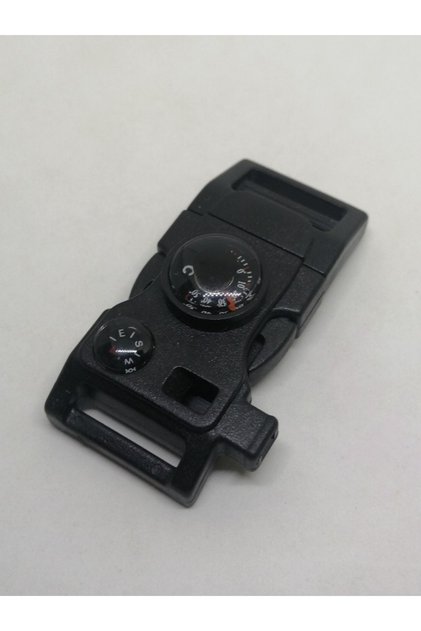 Ateş Başlatıcı, Pusula, Termometre , Metal Edc Aparat Ve Düdüklü Siyah Renk Paracord Klips