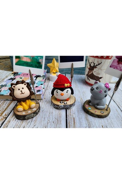 3'lü Sevimli Hayvan Not Ve Kağıt Tutucu Kawaii Penguen Kedi Aslan Masaüstü Organizer Ofis Hediyesi