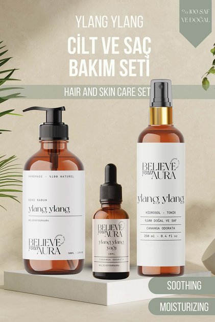 Ylang Ylang Skin and Hair Care Set 100% Pure and Natural Ylang Ylang Oil, Ylang Ylang Water and Soap