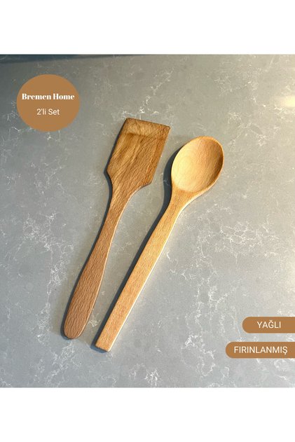 2-Piece Wooden Kitchen Set, Serving Spoon and Spatula (Baked-Oil)