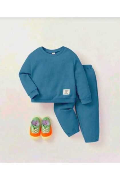 Unisex Long Sleeved Sweatshirt and Pants Set for Girls/Boys, Waffle Wafer Fabric