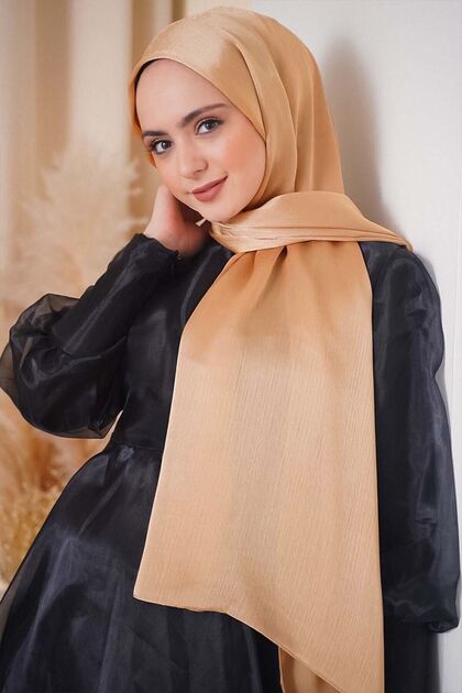 Octopus Evening Dress Janjan Shiny Satin Textured Hijab Evening Dress  Chiffon Yellow Gold Shawl- Trendyol