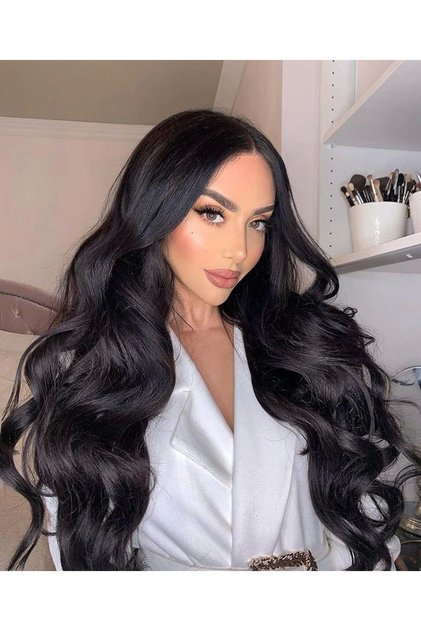 Isıya Dayanıklı Yarımay Çıt Çıt Saç - 1b - Siyah - Dalgalı - 60 Cm - 110 gr