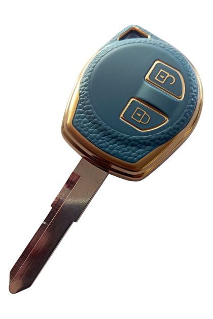 Suzuki Vitara Swift Sx4 - Compatible Leather Pattern Gray Gold Keychain Control Case