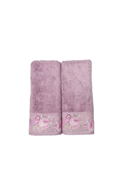 Bath Towel Set of 2 70 X 140 Mulberry Color with Bordure Pattern and Soft Texture