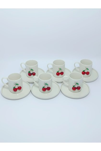 Set of 6 Cherry Detailed Coffee Cups
