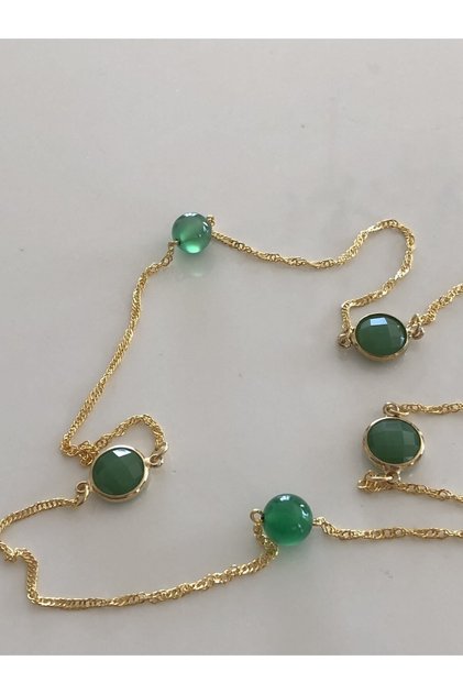 85 Cm Uzun Yeşil Aventurin Dogal Taşlı Tasarım Kolye