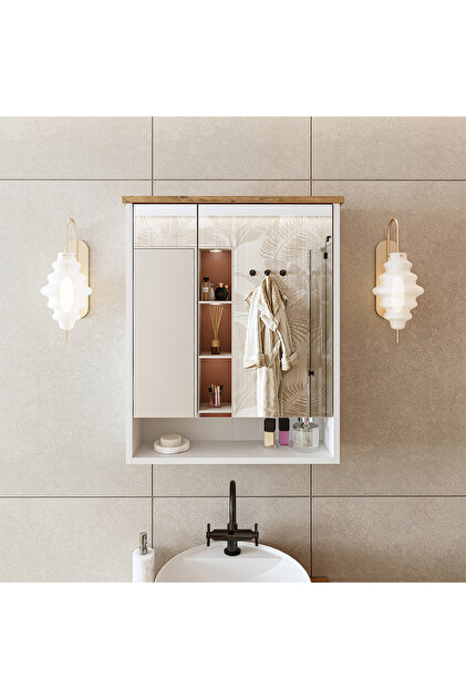 Banos Banyo Kulpsuz 2 Kapaklı Mat Beyaz Mdf 62 Cm Aynalı Banyo Üst Dolabı