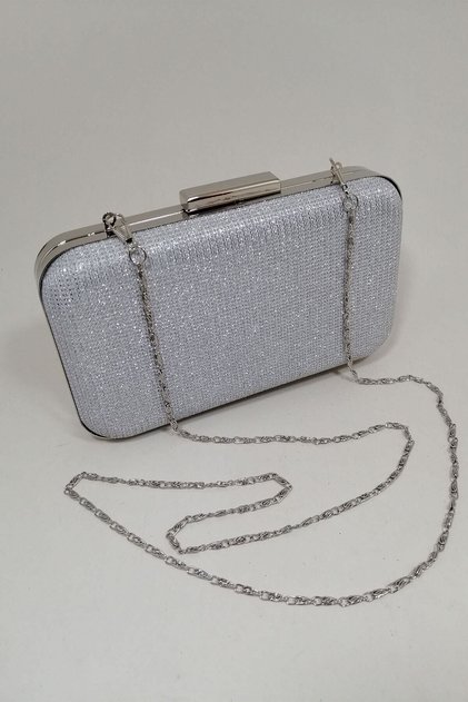Silver Glitter Evening Dress Clutch Portfolio Bag