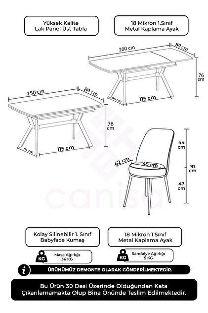 Canisa Poy Serisi 89x150 Açılabilir Lak Panel Antrasit Ironi Masa