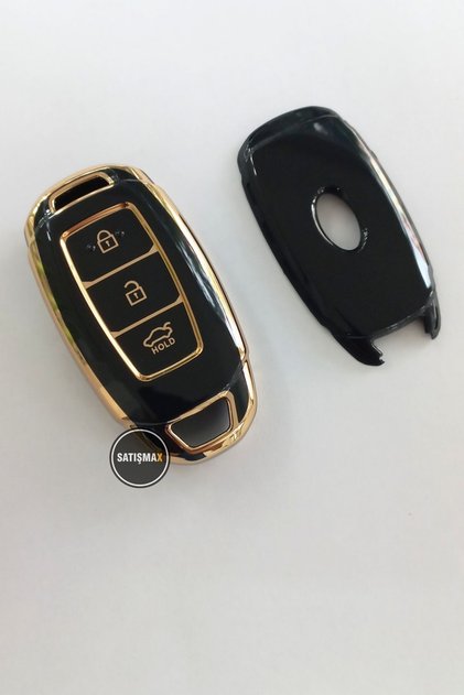 غطاء مفتاح نانو فاخر بثلاثة أزرار لسيارات هيونداي I30 Ix25 Ix35 Kona Elantra Accent Santa Fe باللون الأسود والذهبي