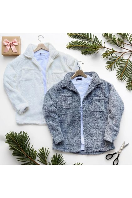 Unisex 2-Piece Plush Fleece Cardigan Shirt