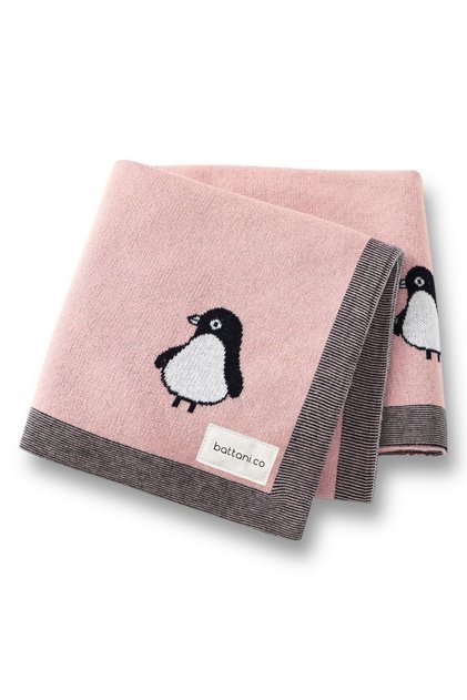 Knitted Baby Blanket for Baby Girl and Boy 85cm X85Cm Light Pink Penguş