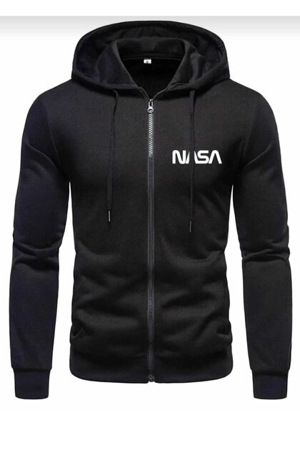 Siyah Kapüşonlu Fermuarlı Ceket Sweatshirt Kapşonlu