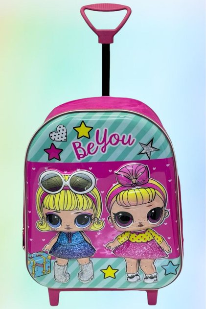 Luxury 5d embossed pull-along wheeled backpack and school bag with kindergarten, nursery, and children's themes.